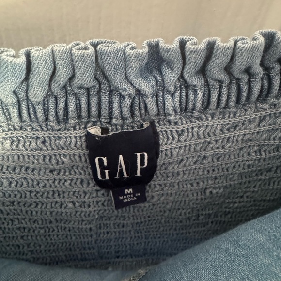 GAP Light Blue Smocked Denim Midi Dress size M - Picture 3 of 4